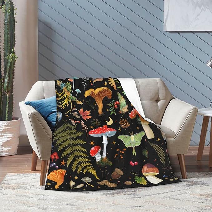 Mushroom Flannel Fleece Bed Blanket Throw Blanket Lightweight Cozy Plush Blanket for Bedroom Living Rooms Sofa Couch 50"X40"