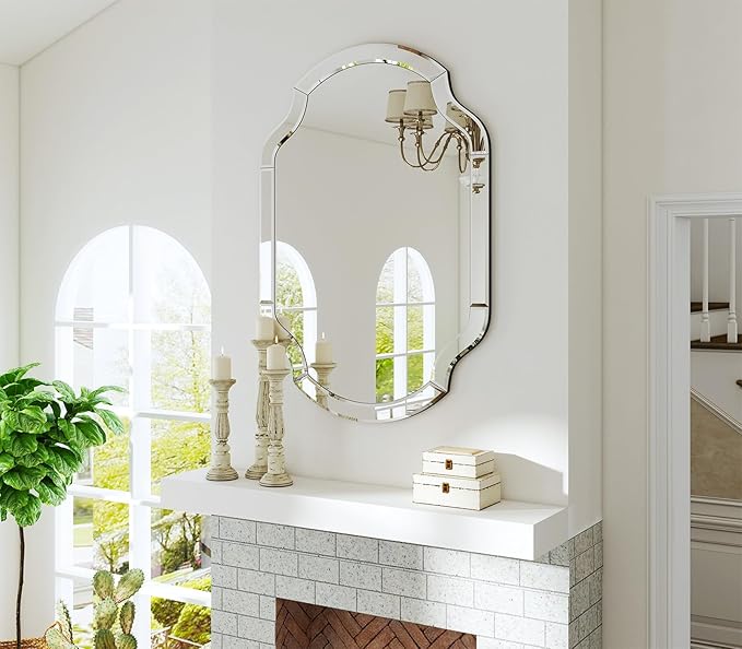 Large Oval Decorative Mirrors, 47" x 32" Living Rroom Mirror with Mirrored Frame, Accent Beveled Mirror for Dining Room Bathroom Bedroom Entryway, Vanity Mirror Hang Horizontally or Vertically