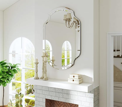 Large Decorative Mirrors, 28" X 40" Elegant Living Room Mirror with Glass Pieces and Beveled Edge, Vanity Mirror for Bedroom Bathroom Entryway Hang Horizontally or Vertically