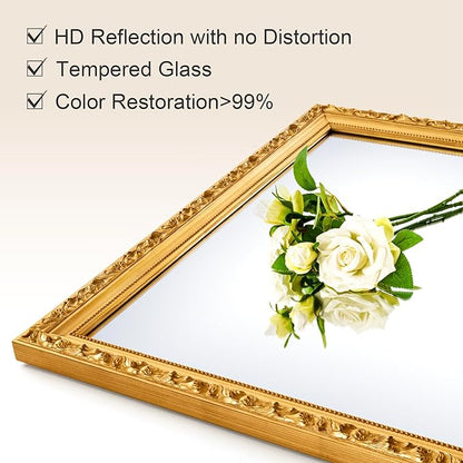 Gold Vintage Mirror, 40'' x 28'' Traditional Antique Wall Mirrors with Ornate Gold Frame, Bathroom Decorative Mirrors for Wall Decor