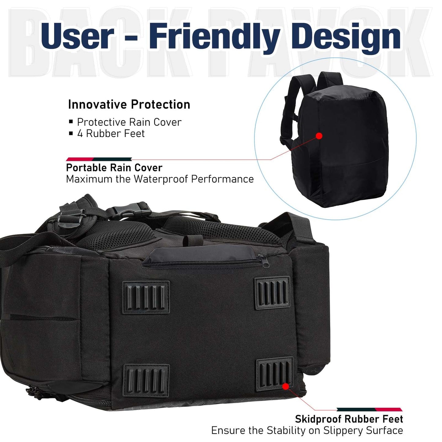 Piscifun Fishing Backpack with 2 Rod Holders, 4 Boxes & Rain Cover, Black