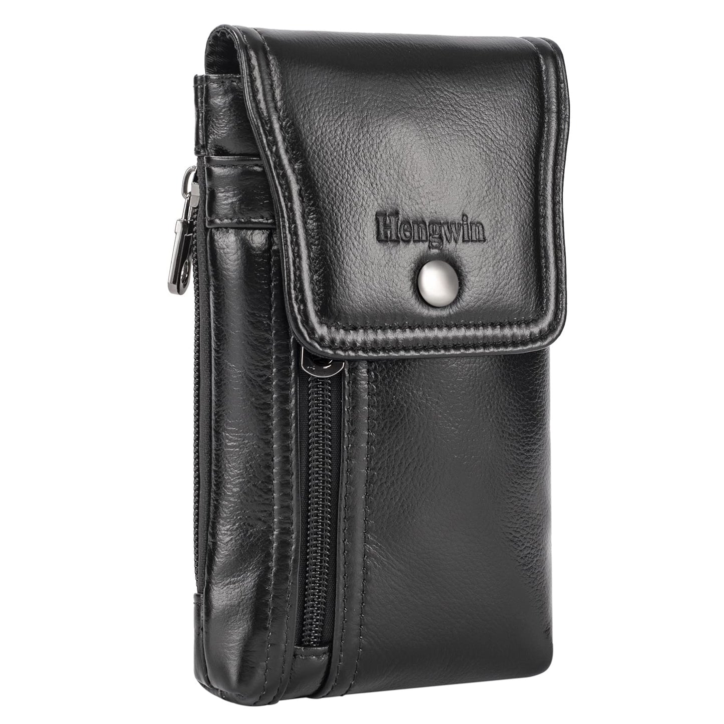 Hengwin Genuine Leather Cell Phone Holster for Belt, Belt Pouch Fits for iPhone 17 Pro 16e 15 Pro 14 Pro 13 Pro 12 Pro Samsung Galaxy S25 S24 S23 S22 Belt Holder Phone Case with Belt Clip (Black)