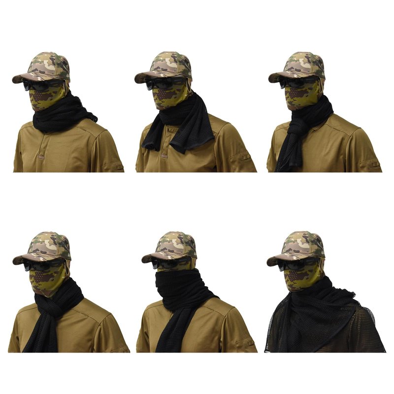 LOOGU Tactical Camo Scarf Military Sniper Veil Camouflage Netting for Hunting Photography Airsoft Desert Woodland Tear-Resistant Polyester Ghillie Accessory (Black)