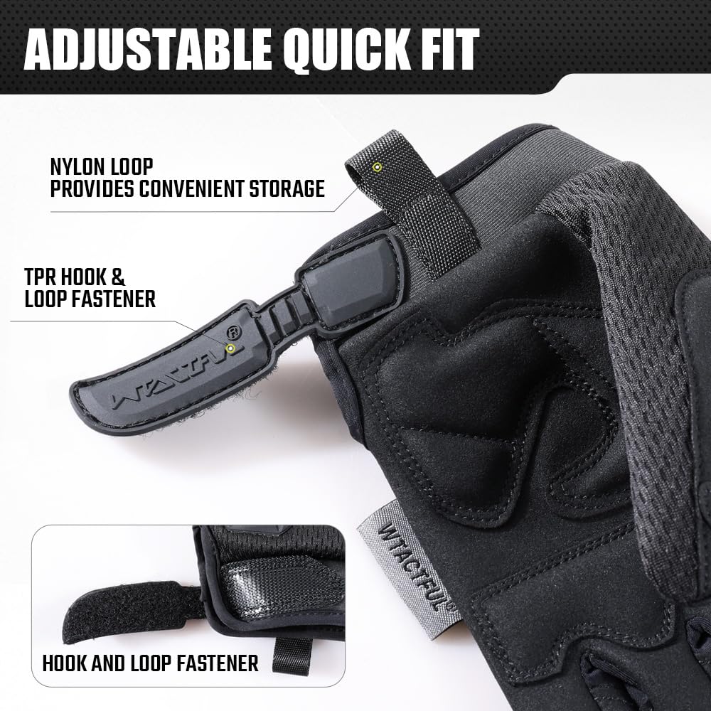WTACTFUL Rubber Guard Tactical Gloves for Men Full Finger Protection Airsoft Paintball Hunting Hiking Bicycle Cycling Motorbike Motorcycle Black L