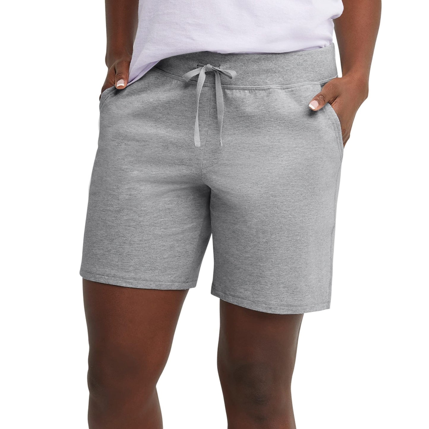 Hanes Womens Jersey Pocket Shorts, Drawstring Cotton 7" Inseam Athletic-shorts, Light Steel, X-Large US