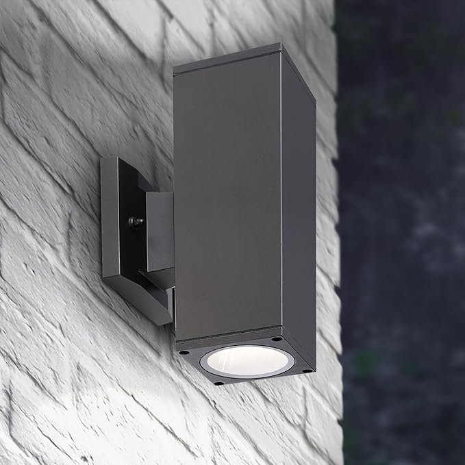 ASD 2 Light Square Outdoor Wall Light Fixture | 120W E26 Socket 120V ETL Cylinder Up Down Lights | LED/CFL/Incandescent Bulb Exterior Wall Sconce | Front Door, Porch, Patio | Bronze