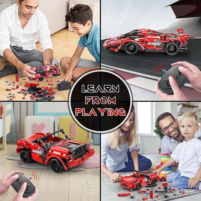 SpringFlower STEM Building Blocks Toys Gifts for Age 6 7 8 9 10 11 12 Boys and Girls DIY Building Bricks STEM Engineering Construction RC ToyRacing Car with Remote Control
