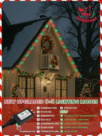 Upgraded 250 LED C6 Connectable Christmas String Lights Red and Green, 82FT Waterproof Christmas Twinkle Light Outdoor, Plug in Fairy Lights Indoor with 13 Modes & Timer for Christmas Tree Decorations
