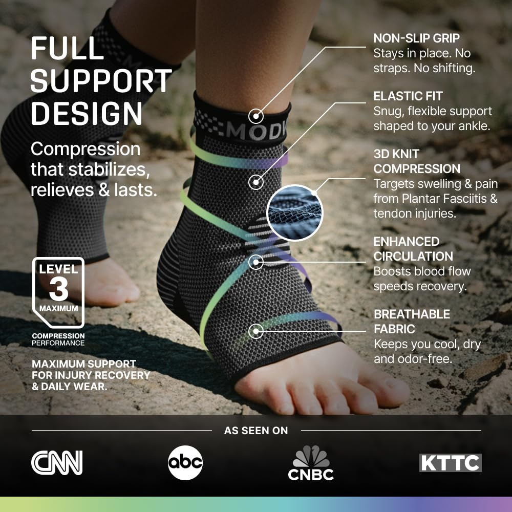 Modvel Foot & Ankle Brace Socks for Sprained Ankle Compression Sleeve - Foot Support for Women & Men - Tendonitis & Arthritis Ankle Brace Sports Running, Torn Ligaments & Women Stabilizing Ankle Wrap