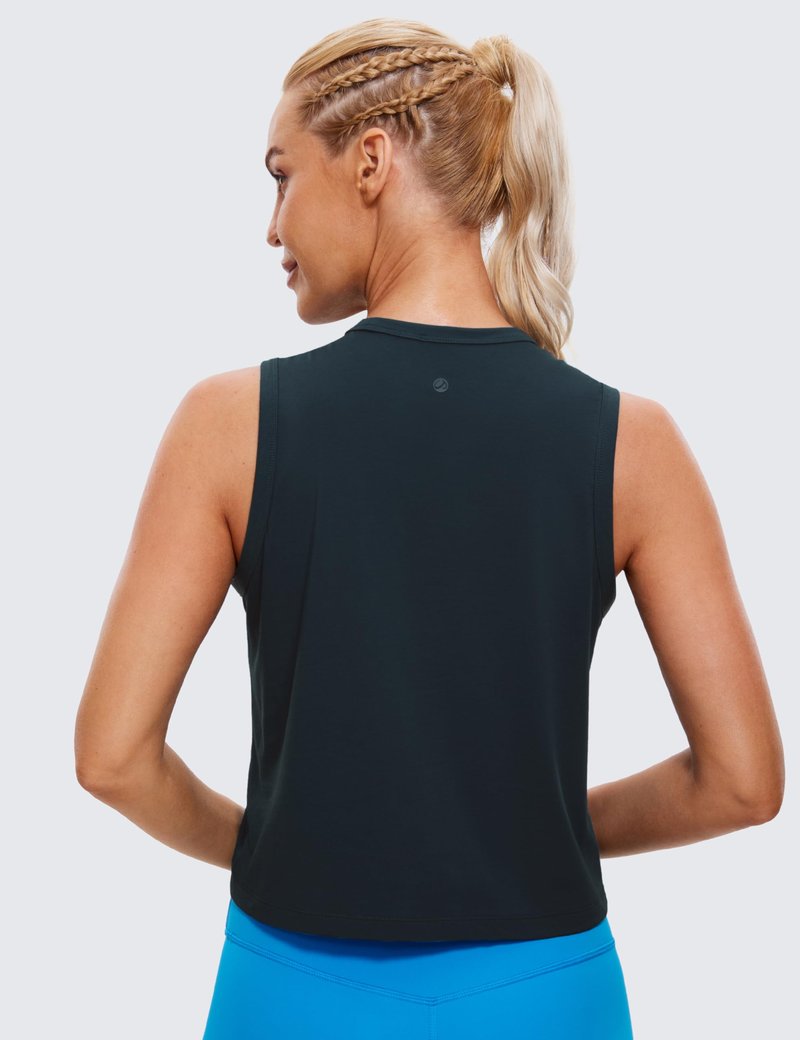CRZ YOGA Pima Cotton High Neck Cropped Tank Tops for Women Soft Crop Workout Athletic Yoga Basic Sleeveless Shirts True Navy Medium