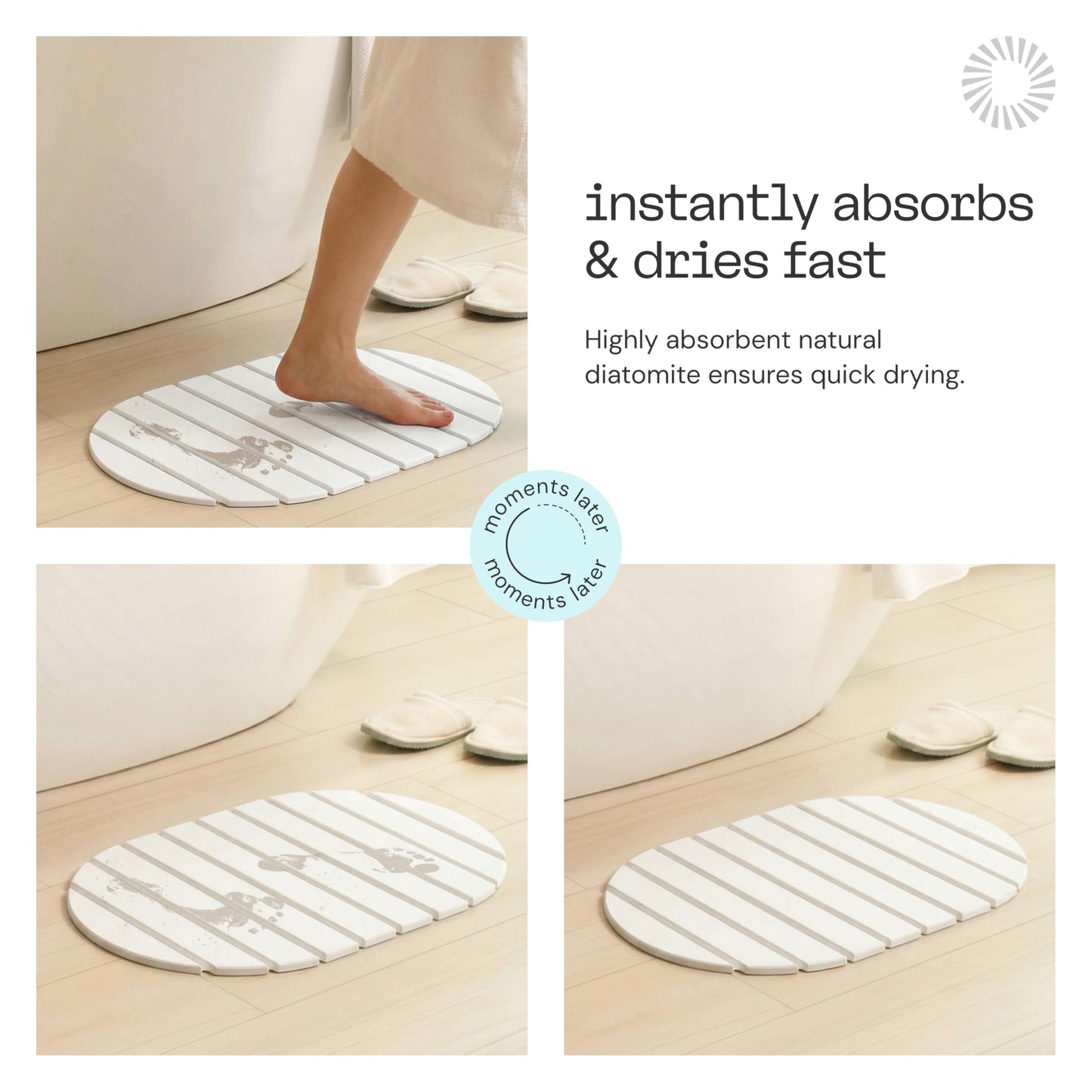 Deepstone Foldable Stone Bath Mat – Large Diatomaceous Earth Mat, Quick Dry with Non-Slip Base, Water Absorbing Bathroom and Shower Stone Mat, Easy to Clean (24” x 15”), White