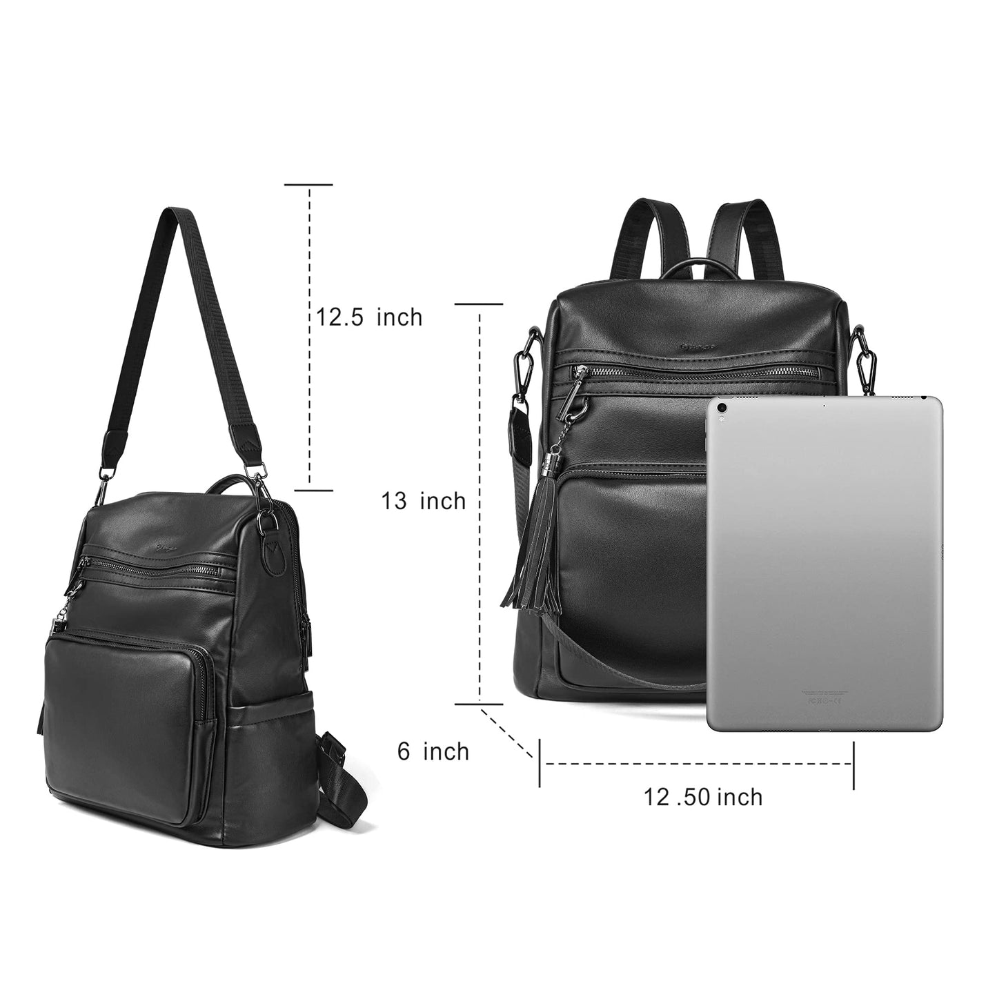 OPAGE Leather Backpack Purse for Women Fashion Tassel Ladies Shoulder Bags Designer Large Backpack Travel Bag