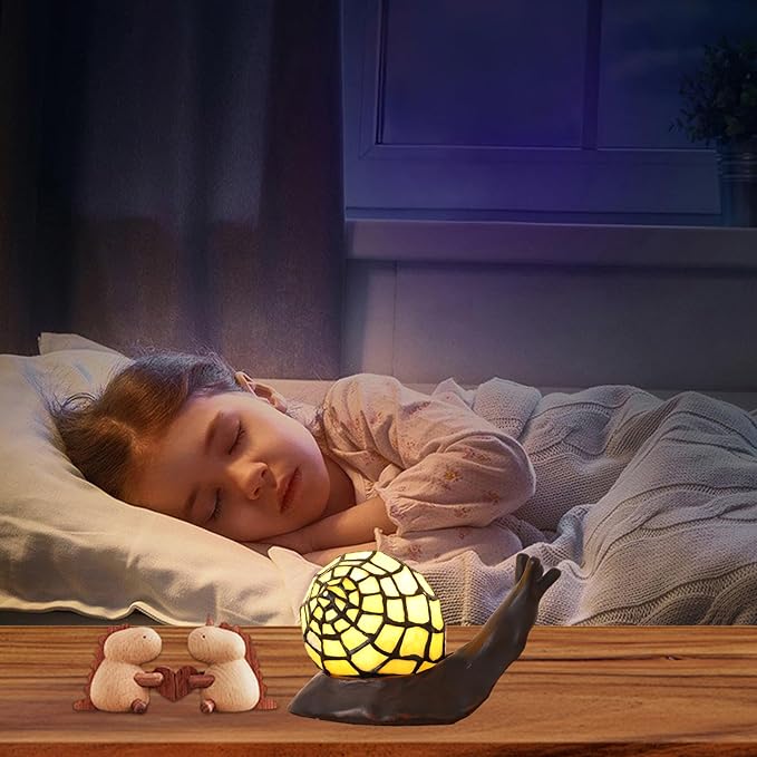 Tiffany Style Table Lamp for Bedroom Snail Stained Glass Bedside LED Night Light for Kids 3 Way Color Temperatures Party Light Hand-Made Art Home Deco Christmas Gifts Birthday Gifts