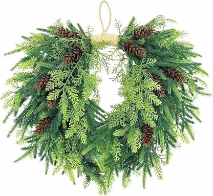 20 inch Christmas Wreath for Front Door- Indoor and Outdoor, Artificial Christmas Wreath Decorated with Pine Cones and Cypress Trees, Rural Farmhouse Holiday Wreath Decoration