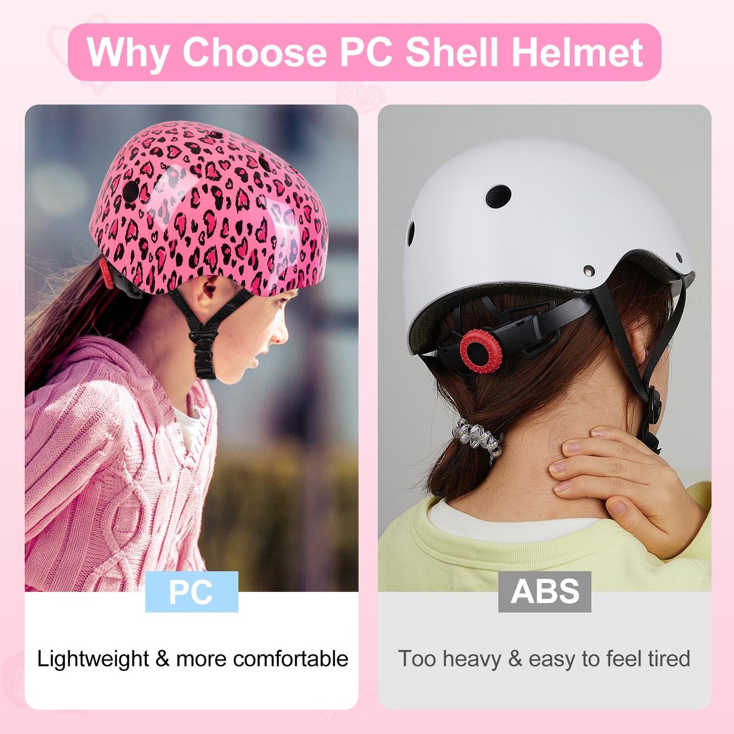 Kids Helmet, Bike Helmets for Kids 3-8-14 with Knee Pads and Elbow Pads Wrist Guards, Adjustable Youth Girls Bike Helmet with DIY Cat Ears Skateboard Helmet for Scooter Skating Cycling