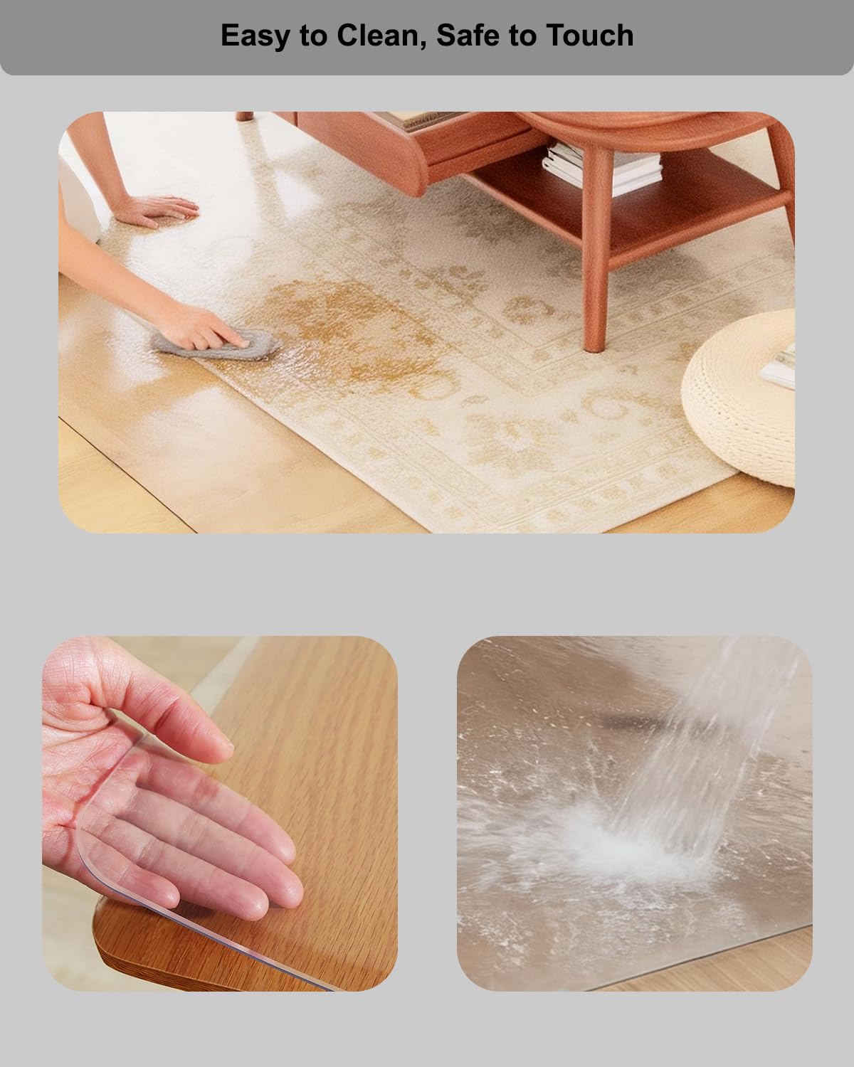 【16 Anti-Slip Stickers Included】 5'×7' Clear Vinyl Rugs for The Floor, Waterproof Vinyl Floor Mat, Plastic Floor Protector for Hardwood, Wipeable Clear Carpet Protector for Under Dining Table/Bedroom
