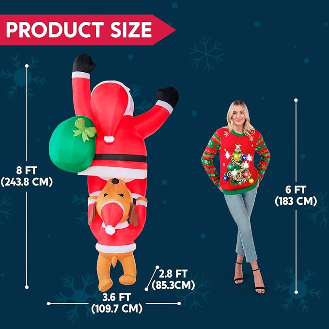 Joiedomi 8 FT Hanging Christmas Inflatables Outdoor Decoration, Blow Up Climbing Santa with Dog, Christmas Blow Up Yard Decorations with Build-in LED for Xmas Party, Garden, Lawn, Roof Decor