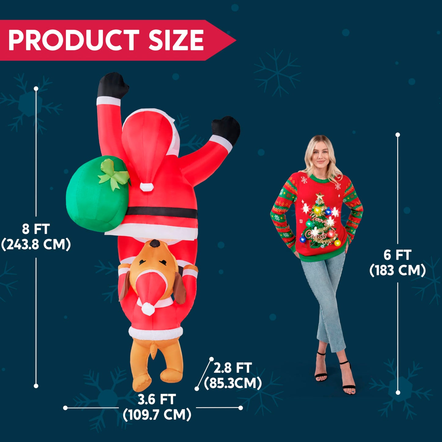 Joiedomi 8 FT Tall Hanging Christmas Inflatables Outdoor Decoration, Blow Up Climbing Santa with Dog, Christmas Blow Up Yard Decorations with Build-in LED for Xmas Party, Garden, Lawn, Roof Decor