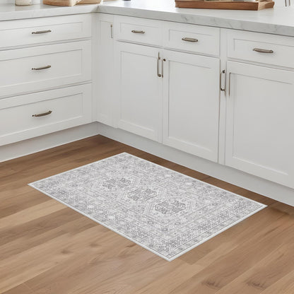 Washable Area Rug Non Slip - 2x3 Small Kitchen Boho Rug Vintage Entryway Low Pile Carpet for Doormat Grey
