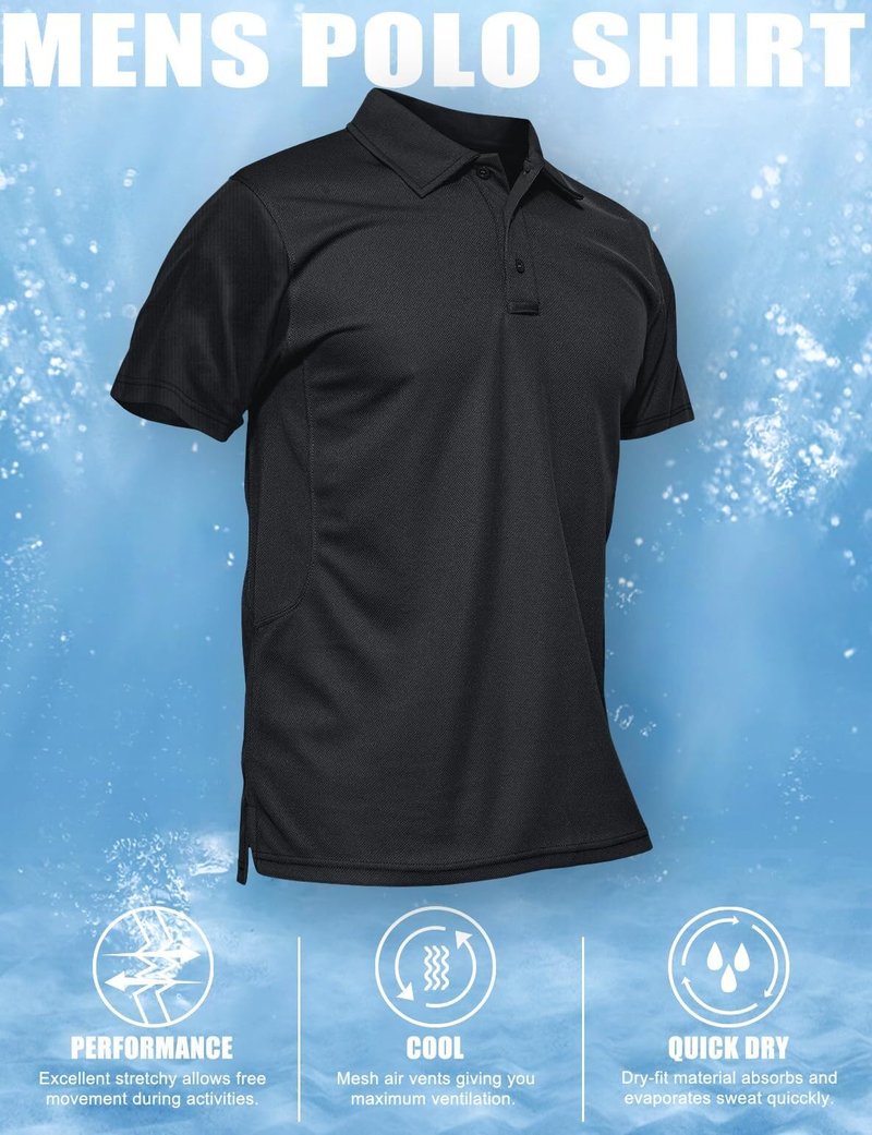 MAGCOMSEN Mens Black Polo Shirts Short Sleeve Golf Shirts Pique Polo Combat Shirt Tactical Shirt M