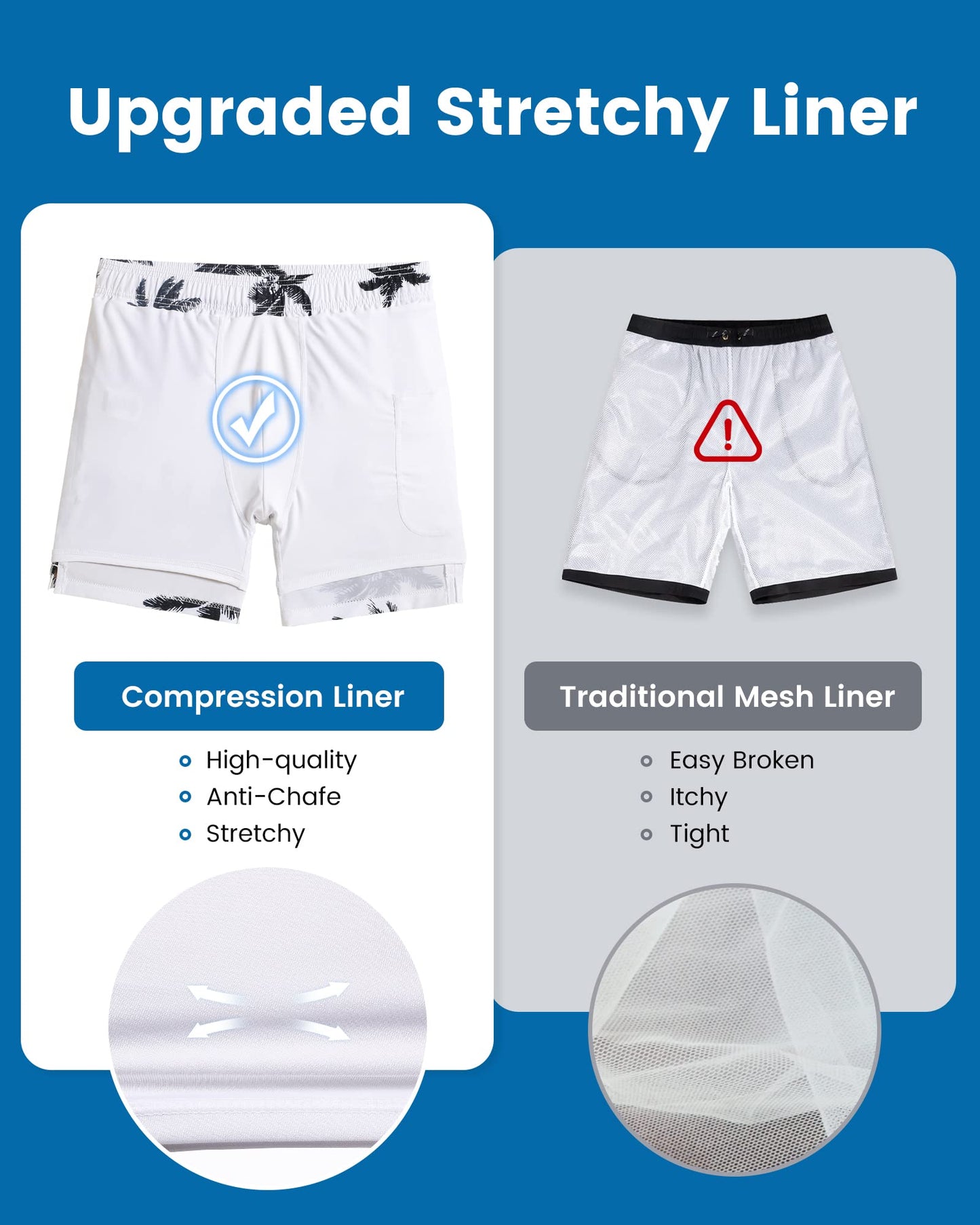 maamgic Swim Trunks Men 2 in 1 Mens Bathing Suit 7 Inch Quick Dry Mens Swimming Trunks with Zipper Pockets