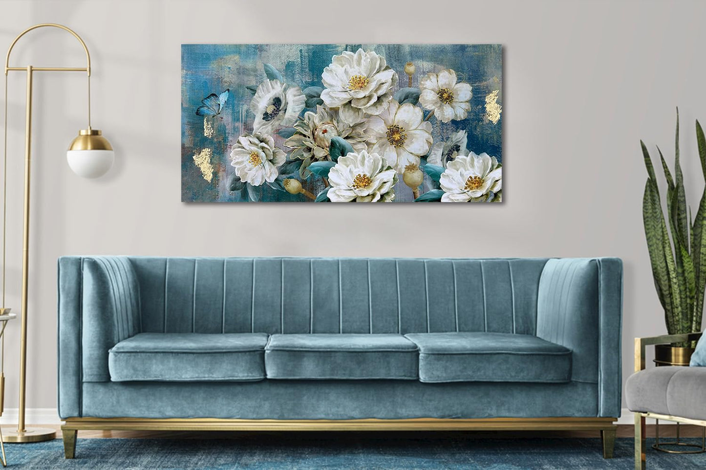 Arjun Tree Wall Art Canvas for Living Room Blue Tree of Life Nature Teal Abstract Textured Painting Picture Modern Panoramic Landscape Artwork Framed Bedroom Home Office Decor, Large Size 40"x20"