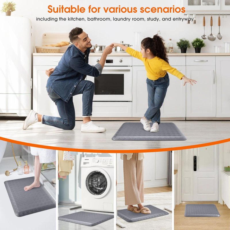 TranquilMoments 4/5 Inch Extra Thick Kitchen Mats for Floor,Non Slip Anti Fatigue Kitchen Rugs,Waterproof Stain Resistant Sink Mat,Cushioned Standing and Comfort Mats for Office (17"x24" Grey)