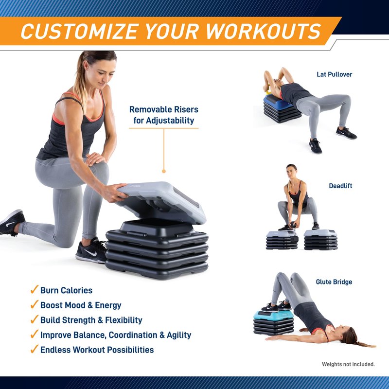 Circuit Fitness by Marcy 16 x 16 inches Adjustable Height Aerobic Step Platform with 4 Risers, Non-Slip Rubber Surface, Home Exercise Fitness Training, Aqua Green, STEP-GREEN01-4R