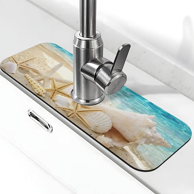 Summer Beach Starfish Sea Shell Blue Sky Sun Kitchen Sink Splash Guard Faucet