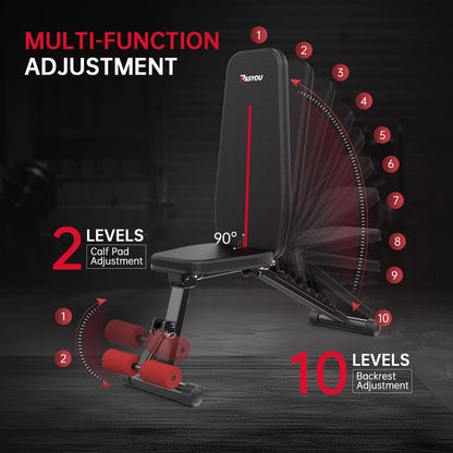 PASYOU Adjustable Weight Bench Full Body Workout Multi-Purpose Foldable Incline Decline Exercise Workout Bench for Home Gym