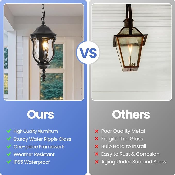 Large Outdoor Pendant Light Fixtures, 19.1'' Exterior Hanging Lantern Porch Light Adjustable, Black Hanging Lamp Farmhouse Exterior Chandelier Ceiling Mount for Entrance Patio