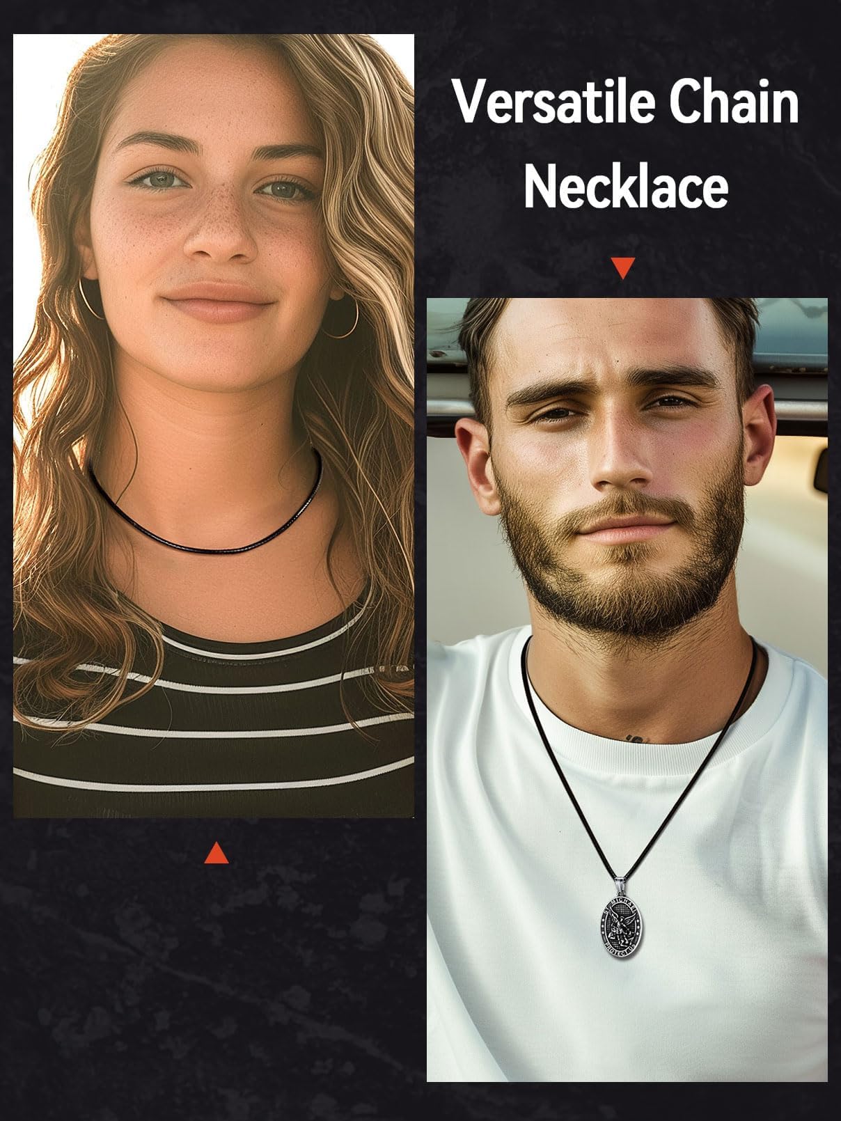 FaithHeart Genuine Leather Necklace Cord for Men Unique Solid String Wax Rope Neck Chains for Dad 16-30inch Black Chains