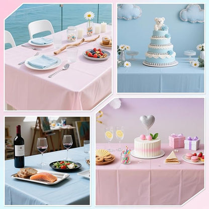 6 Packs Gender Reveal Tablecloths 54 x 108 Inch Disposable Plastic Pink and Blue Tablecloth Waterproof Rectangle Table Covers for Boy or Girl Baby Shower Party Decorations