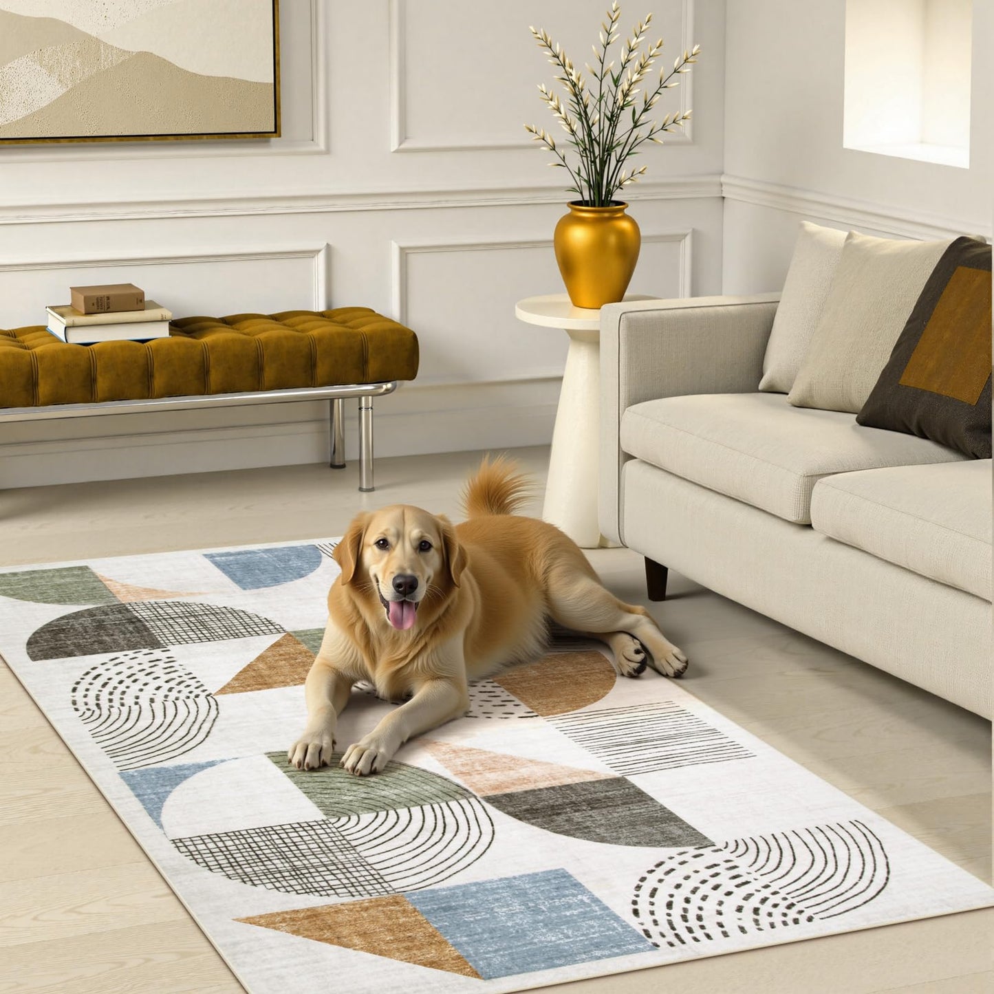 Beeiva Boho Small Area Rugs 3x5, Machine Washable Non-Slip Entry Way Rug, Lightweight Carpet High Traffic Areas Rug for Bedroom Playroom Office (Multi Color,3X5)
