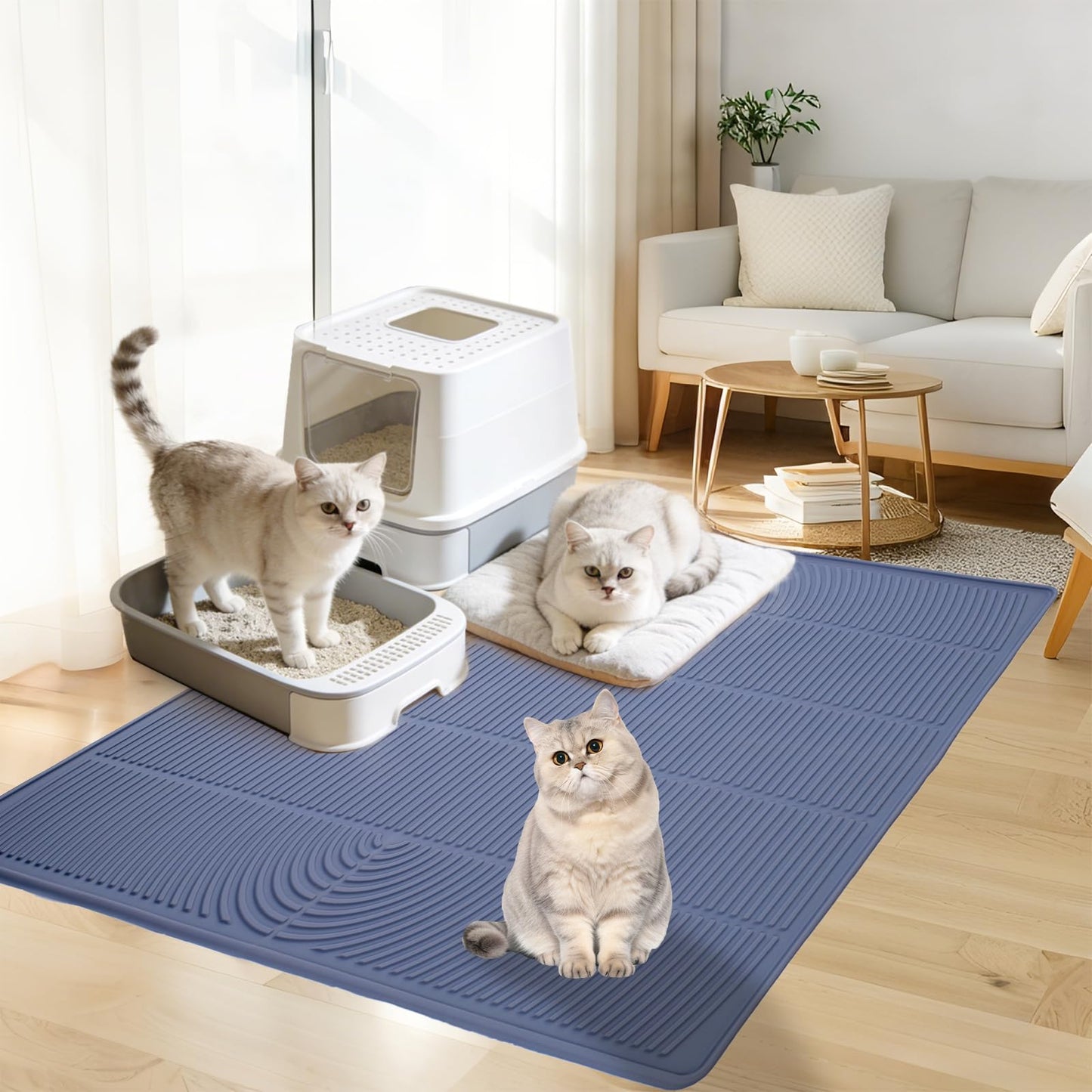 SZTCECDM 31" x 22" Cat Litter Mat, Waterproof & Anti-Skid Litter Box Mat for Scatter Control, Silicone Litter Pads Trapping Mess Around Litter Box with Raised Edges, Easy Clean Pad