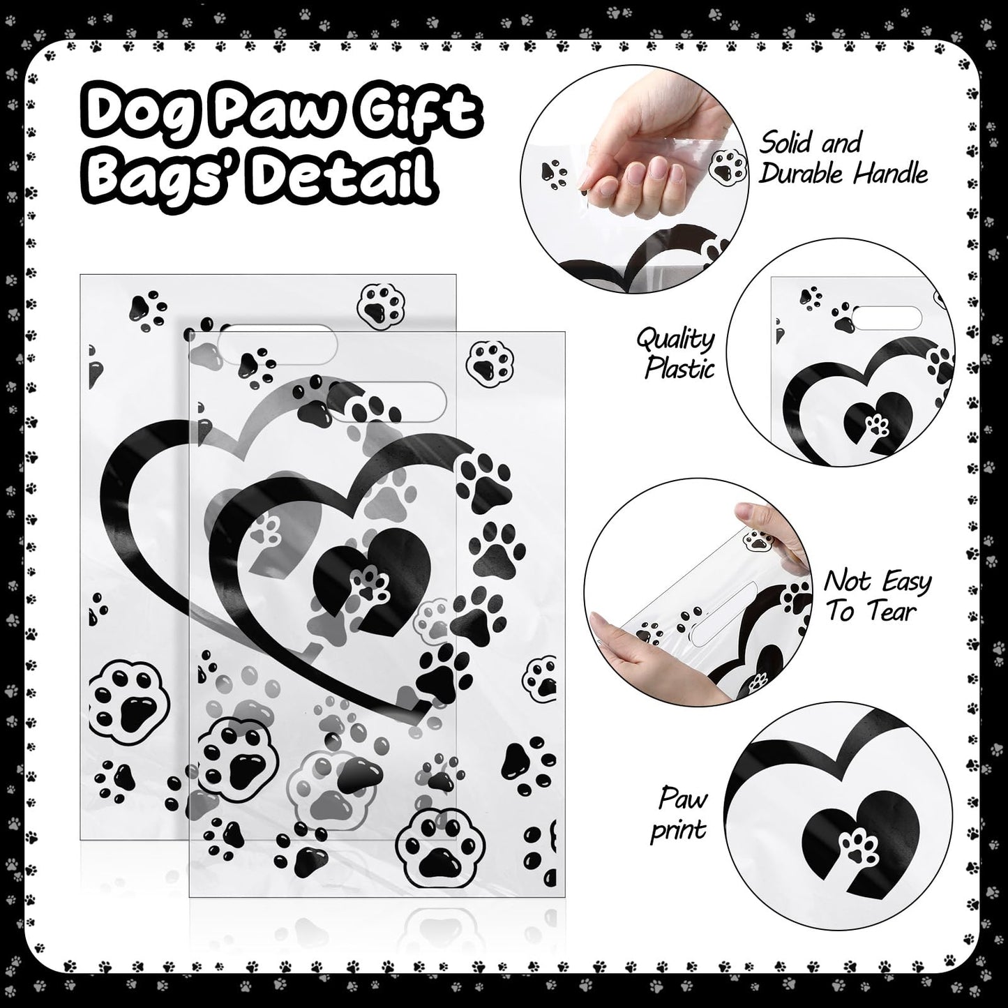 Sunnymove 400 Pcs Dog Paw Gift Bags Bulk 11.8x7.9 In Plastic Clear Puppy Treats Goodies Totes with Handle Merchandise Shopping Bag for Christmas Birthday Party Retail Business Wrapping