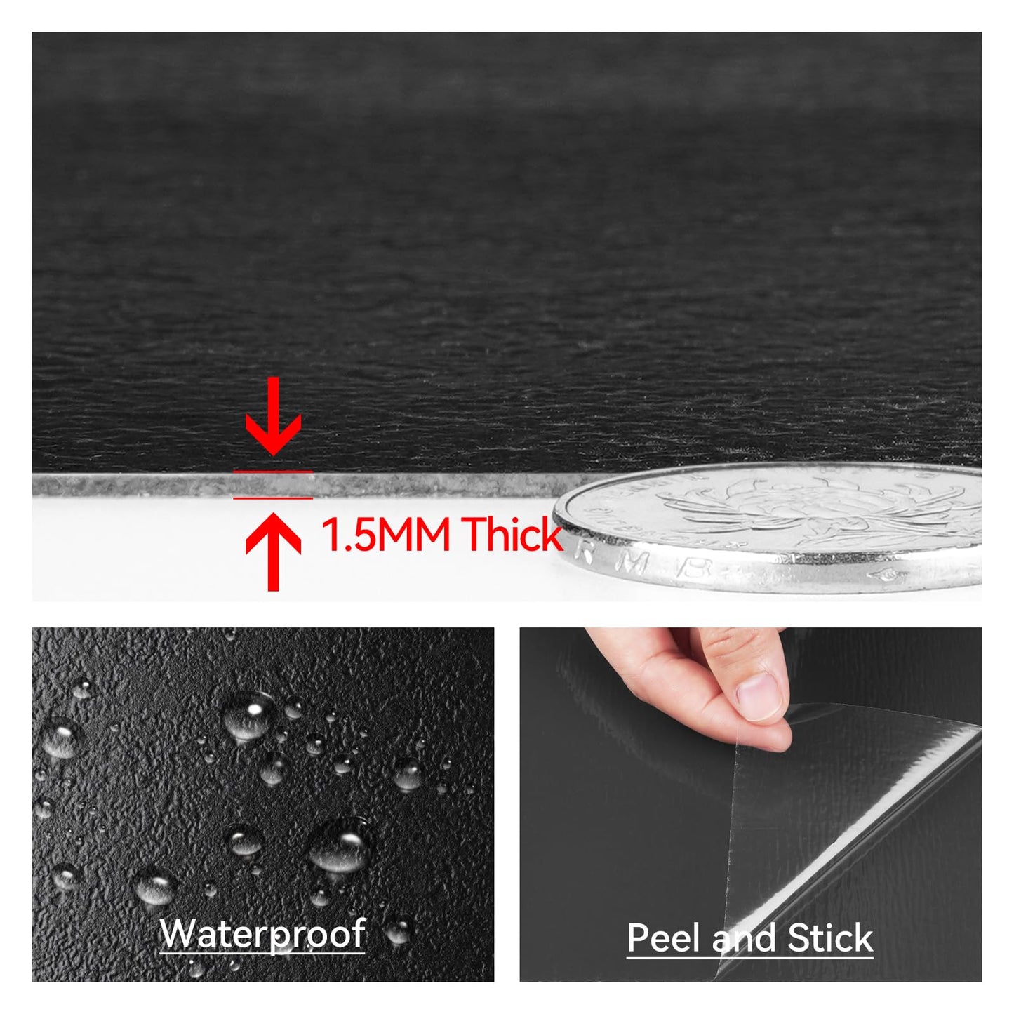 Livelynine Matte Black Peel and Stick Floor Tile Bathroom Floor Tiles Waterproof Stick on Tiles for Kitchen Basement Vinyl Flooring Sticky Laminate Flooring Stickers Garage Non Slip 4-Sheet 12x12