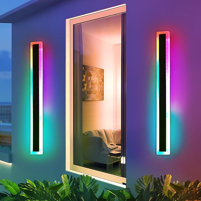 Mikeru 2-Pack 39.3-Inch Wall Light Fixtures, RGB Modern Sconce 10%-100% Dimmable Smart Outdoor Lights Wall Mount With Multiple Modes and 12 Colors for Patio Entryway