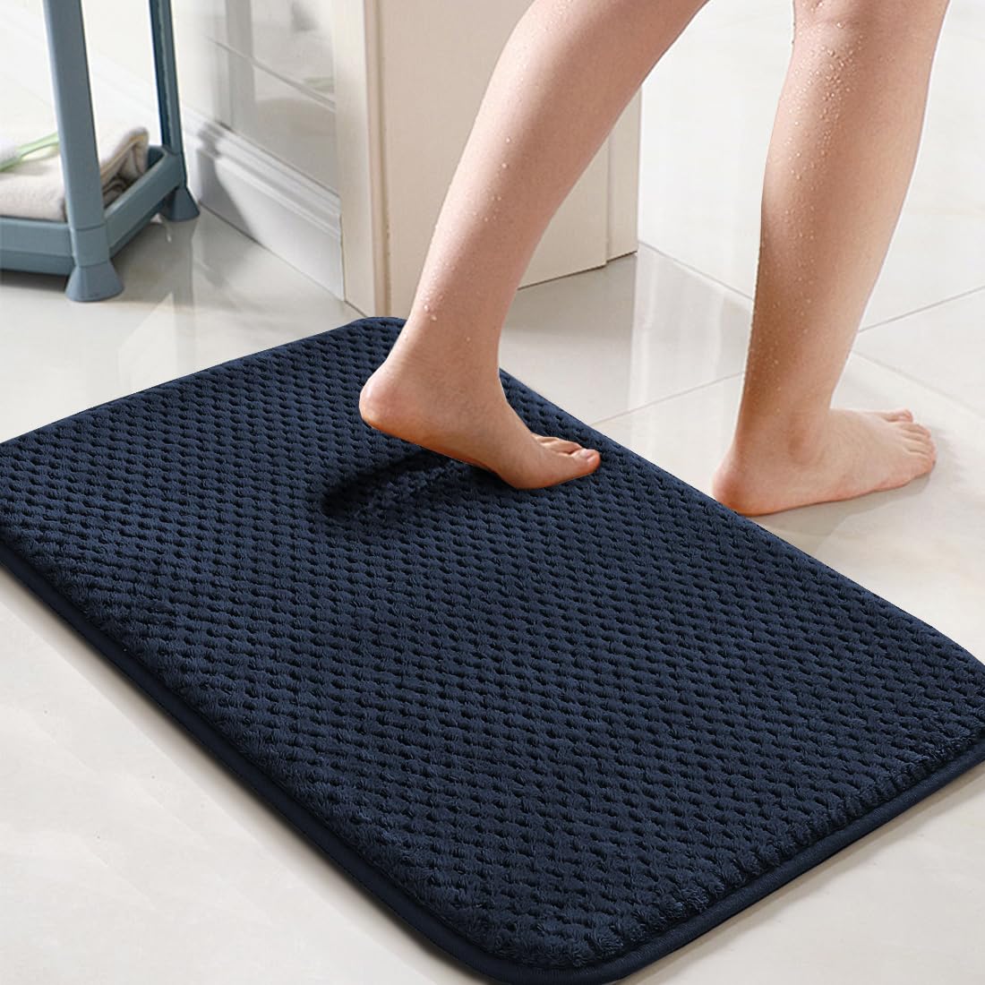 H.VERSAILTEX Navy Blue Memory Foam Bath Rugs, Soft Absorbent Bathroom Mats, Durable Dots on Underside, Machine Washable, Carpet Rug Room Decor for Shower Floor, 20x32 Mat