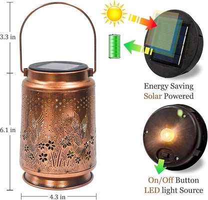 2 Pack Solar Lanterns Outdoor Waterproof Hummingbird Lantern Garden Decor Birthday Gifts for Women Mom Grandma Hanging Solar Lights Metal Decoration for Yard, Patio, Backyard, Porch