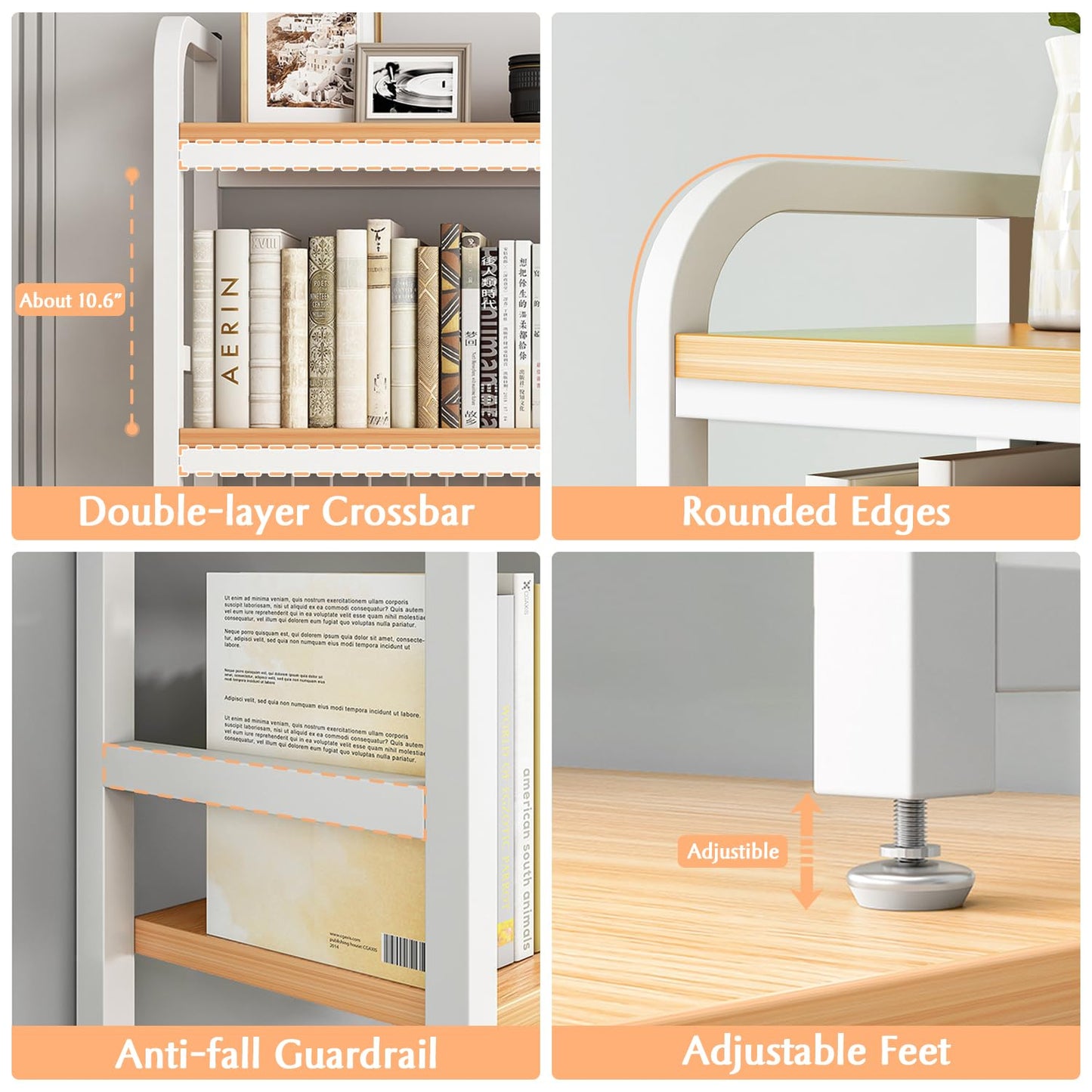IOTXY 2-Tier Desktop Hutch Bookshelf - Metal Desk Shelf Bookcase with Grid Panel, Countertop Storage Organizer Rack for Dorm or Office, White, 37.4" W