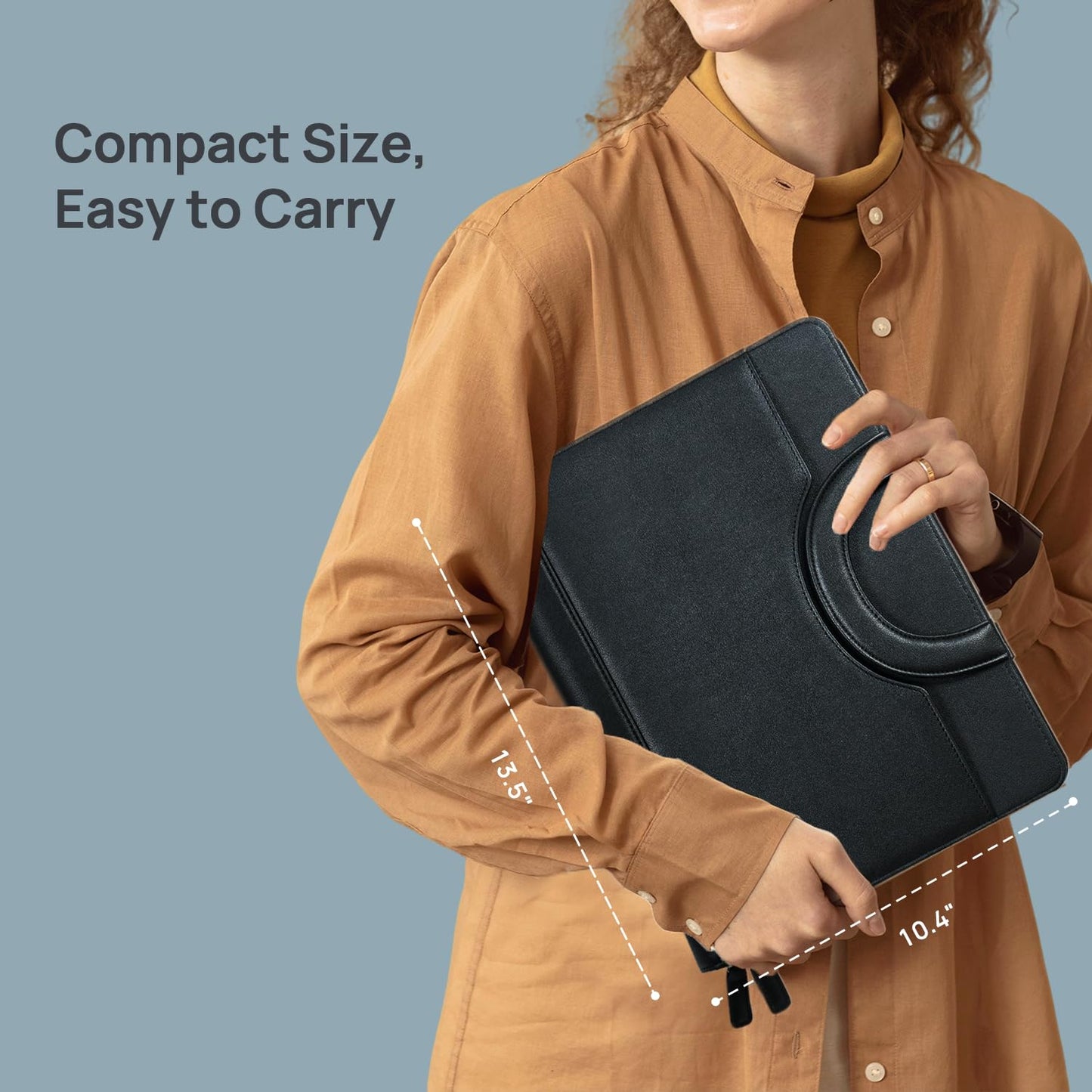 POPRUN Portfolio with Zipper, PU Leather Padfolio Document Organizer with Storage, Professional Business Folder for Meeting Presentation, Includes 50 Sheet Writing Pad, Black