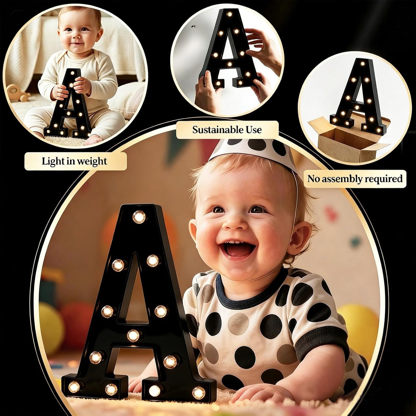 OYCBUZO Light Up Black Alphabet Marquee Letters Sign LED Marquee Number Lights Sign for Night Light Home Bar Christmas Lamp Birthday Party Wedding Decoration &