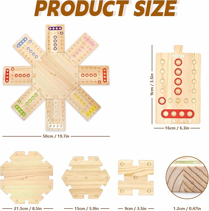 Wooden Board Game The Wooden Board Can Provide a Gaming Experience for 2 to 8 Players Featuring 3 Central Hubs 32 Marbles and 16 Dice. It is Suitable for Family and Friend Gatherings Board Games