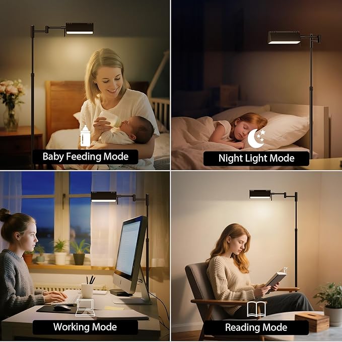 SUNMORY Dimmable LED Pharmacy Floor Lamp, Adjustable Floor Lamp for Living Room with 350° Swing Arm, Touch & Remote Control, 16W Bright Standing Task Lamp for Reading Sewing Crafting