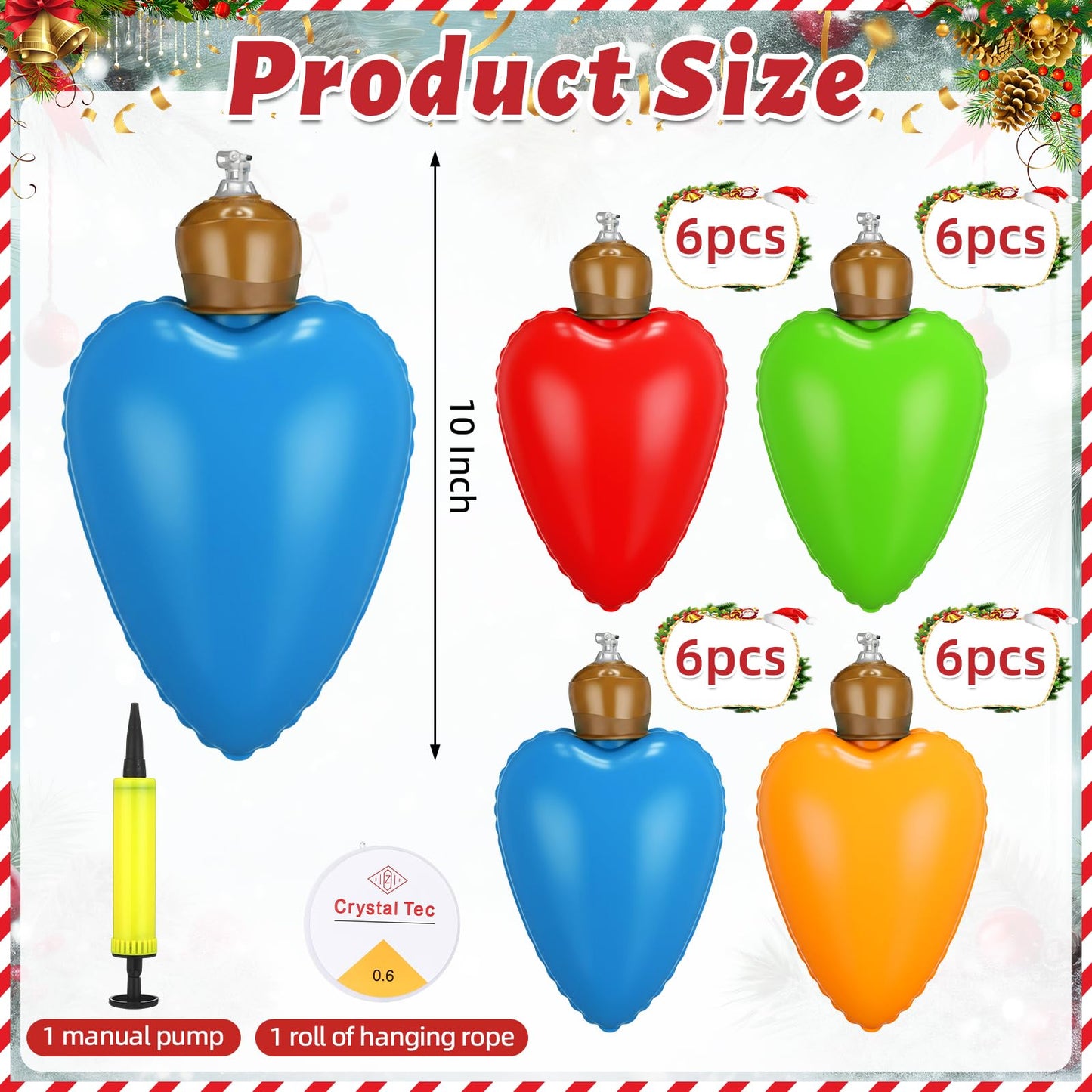 Vertintong 24 Pcs 10 Inch Inflatable Christmas Light Bulbs Ornaments Inflatable Christmas Ball Decorations Xmas Large Blow up Light Bulb Outdoor Indoor for Yard Lawn Tree Hanging Porch Garden Home