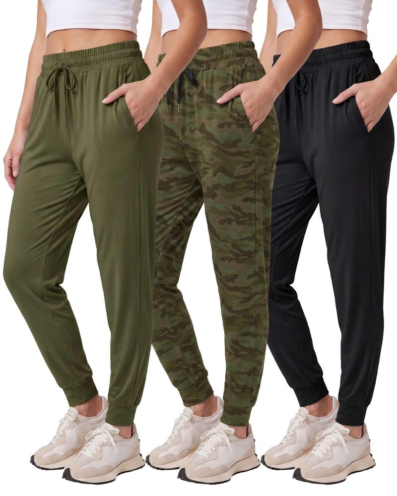 Real Essentials 3 Pack: Women's Lounge Joggers Sweatpants with Pockets Yoga Running Athletic Workout, Set 4, M, Pack of 3