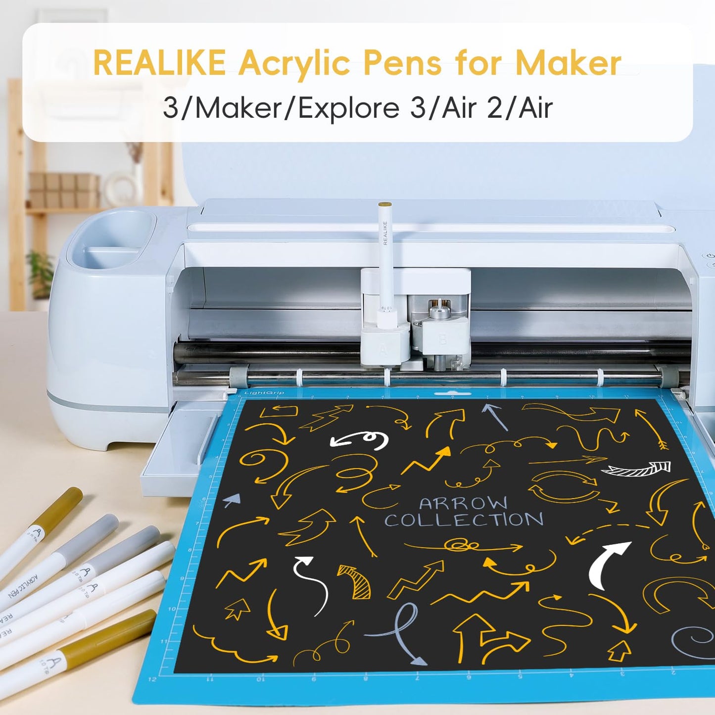 REALIKE Acrylic Paint Markers for Cricut Maker 4/ Maker 3/Maker/Explore 4/3/Air 2/Air, Gold Silver White Acrylic Paint Pens for Rocks, Paper, Wood, Canvas, Glass, Ceramic, Fabric (1.0 & 2.0 Tip)