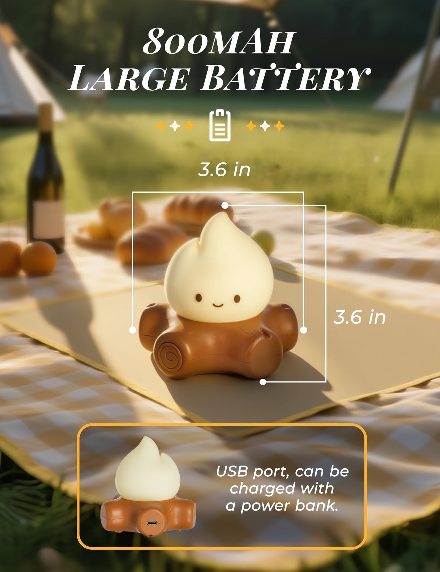 BANDIANCY 3pcs Cozy Campfire Nightlight Kits, Soothing Nature Sounds, White Noise Night Light for Baby Adult, Rechargeable, Cute Flame Lamp, Best Gift for Kids Bedrooms Camping Trips