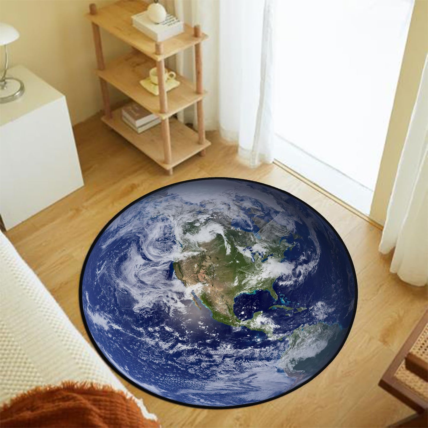 keepcute Earth Round Rug World Circle Rug -View The Americas on Earth from Space Rug Non Slip Carpet Yoga Mat for Entryway Living Room Bedroom Home Decor 3 ft